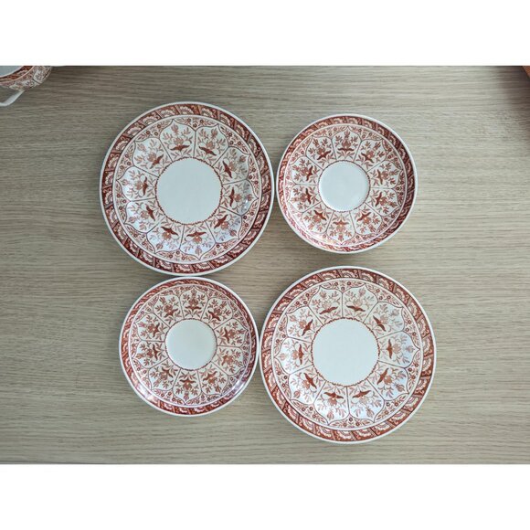 Antique Wedgewood Etruria England Teacup trio 2 sets in Rare red transferware - Picture 5 of 13